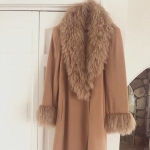 VINTAGE Marvin Richards // classic camel wool coat w/ honey blonde Mongolian fur